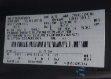 2018 Ford F-150 Xlt из США, поврежденный, VIN 1FTEW1EB0JKE76985